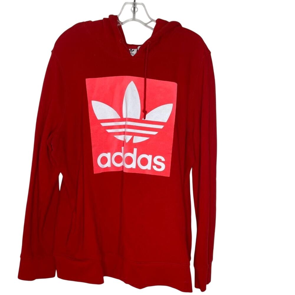 Adidas Red Trefoil Logo Hoodie Pullover Streetwear Style Size XL Men's